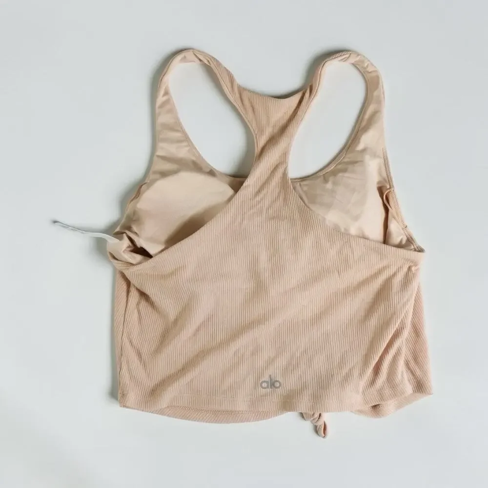 Alo Yoga Ribbed Knot Front Racerback Crop Tank Blush Pink Women’s Large
